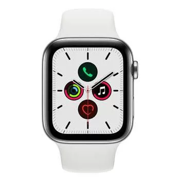 Apple Watch Series 5 Cellular + GPS, 44 mm, Aço Inoxidável Prata, Pulseira Esportiva Branca e Fecho Clássico (MWWF2BZ/A)