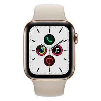 Apple Watch Series 5 Cellular + GPS, 44 mm, Aço Inoxidável Dourado, Pulseira Esportiva Cinza e Fecho Clássico (MWWH2BZ/A)