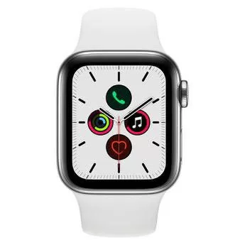 Apple Watch Series 5 Cellular + GPS, 40 mm, Aço Inoxidável Prata, Pulseira Esportiva Branca e Fecho Clássico (MWX42BZ/A)
