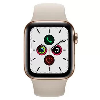 Apple Watch Series 5 Cellular + GPS, 40 mm, Aço Inoxidável Dourado, Pulseira Esportiva Cinza e Fecho Clássico (MWX62BZ/A)