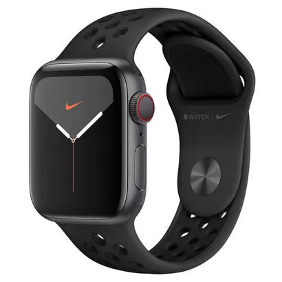 WATCH N S5 40 SG AL A/B SP CEL (Apple Watch Nike+ Series 5 Cellular + GPS, 40 mm, Alumínio Cinza Espacial, Esportiva Nike Preto / Cinza-carvão e Fecho Clássico (MX3D2BZ/A)